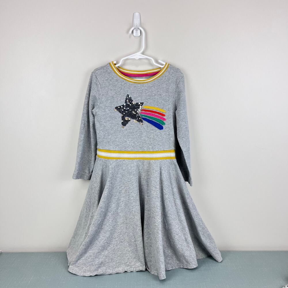 Mini Boden Sequin Star Applique Sweatshirt Dress Gray 8-9